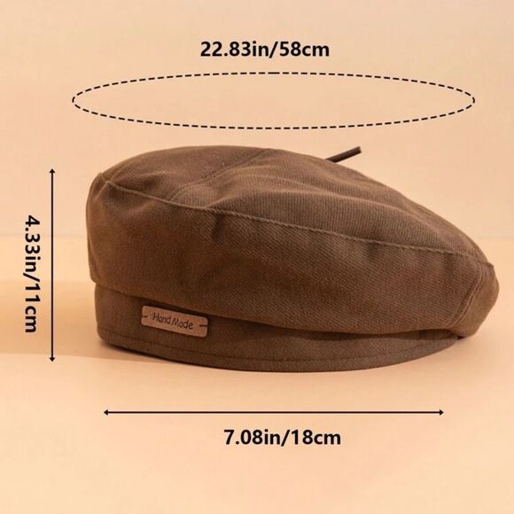 Handmade Unisex Camel Beret hat for Kids - Picture 2 of 7